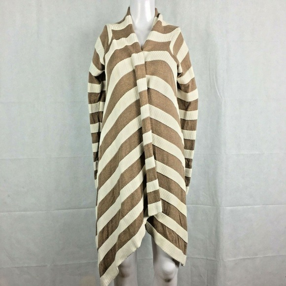 Neve Cardigan Womens Sz‎ S Brown Ivory Striped Flowy Open Sweater Cotton - Picture 1 of 10